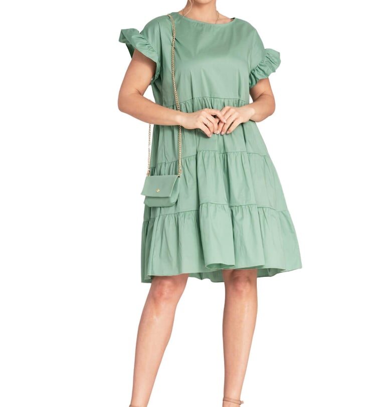 Лятна рокля -  зелена - памук - волани - SM Figl