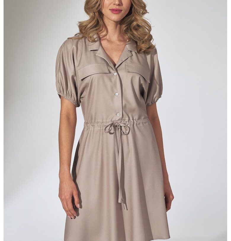 Лятна рокля  разкопчана - бежова - къс ръкав - вискоза Figl