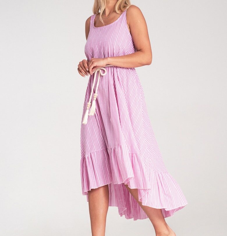 Лятна рокля -  с райета - тънки презрамки - розова - универсален материал - Един размер Figl