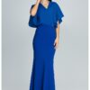 Макси вечерна рокля  разкроени ръкави - синя - елегантна - полиестер Figl