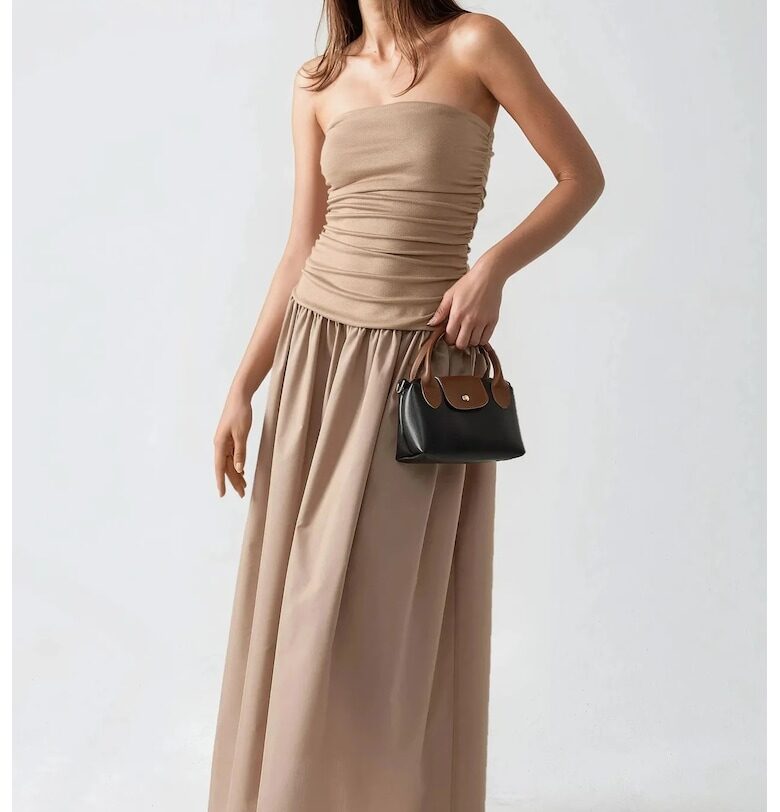 Макси рокля -  без презрамки - кафява - текстил HiCCUP