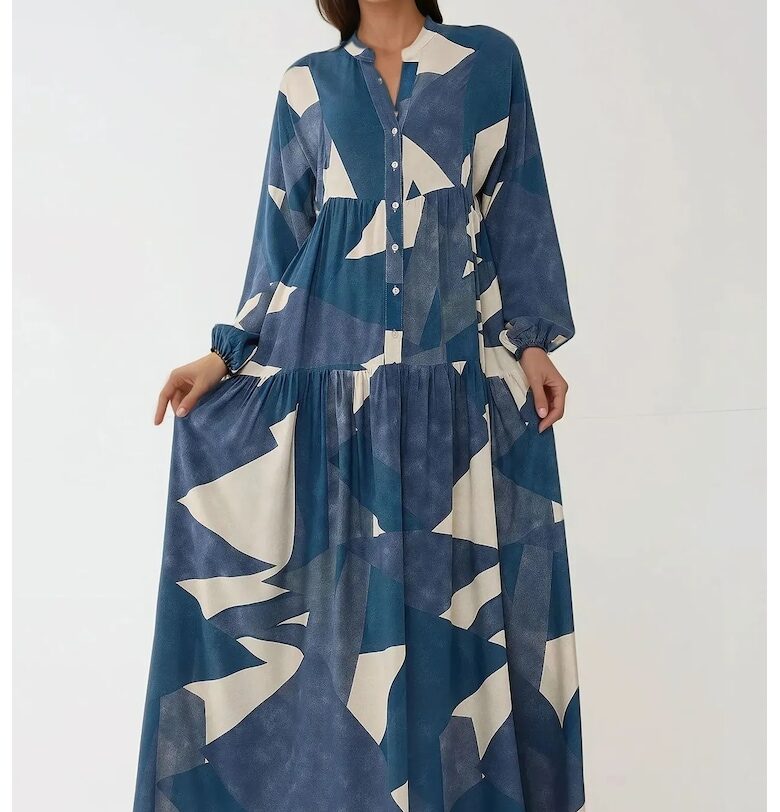 Макси рокля  вискоза - щампа - дълъг ръкав HiCCUP