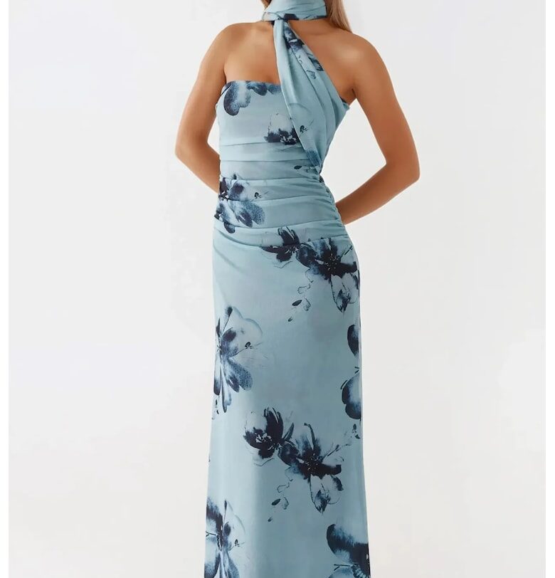 Макси рокля -  вталена - без презрамки - синя - тюл HiCCUP