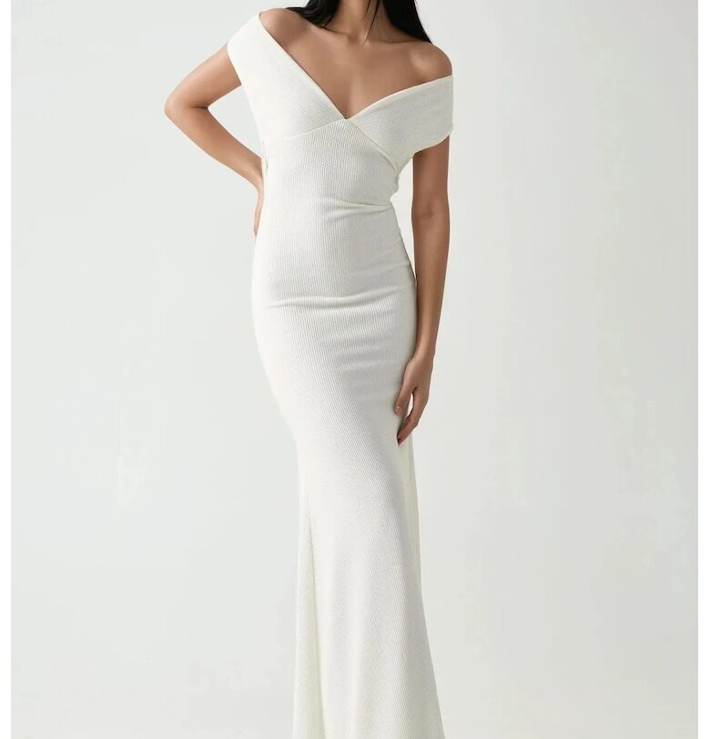 Макси рокля -  деколте във формата на сърце - текстуриран дизайн - бял HiCCUP