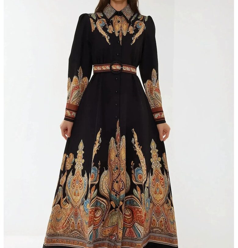 Макси рокля -  дълъг ръкав - многоцветен - текстил HiCCUP