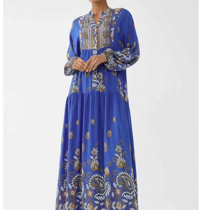 Макси рокля  дълъг ръкав - синя - вискоза HiCCUP