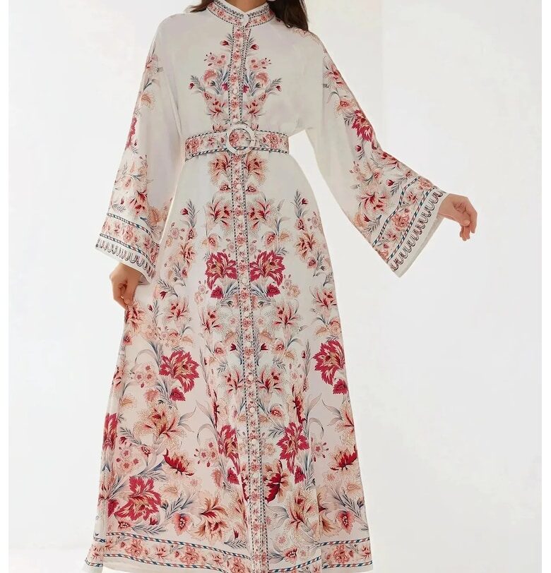 Макси рокля -  дълъг ръкав - щампа - многоцветна - тънка материя HiCCUP