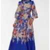 Макси рокля  дълъг ръкав - щампа - синя - текстилен материал HiCCUP