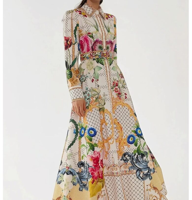 Макси рокля -  дълъг ръкав - щампа - текстил HiCCUP