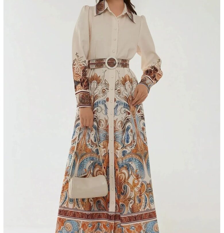 Макси рокля  дълъг ръкав - щампа - текстил HiCCUP