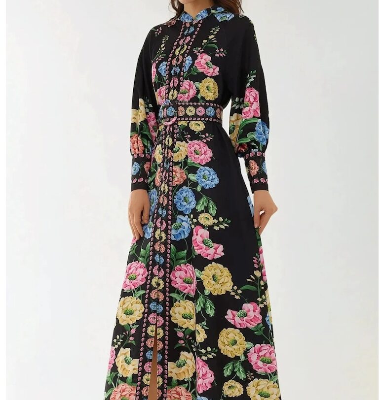 Макси рокля  дълъг ръкав - щампа - тънка материя HiCCUP