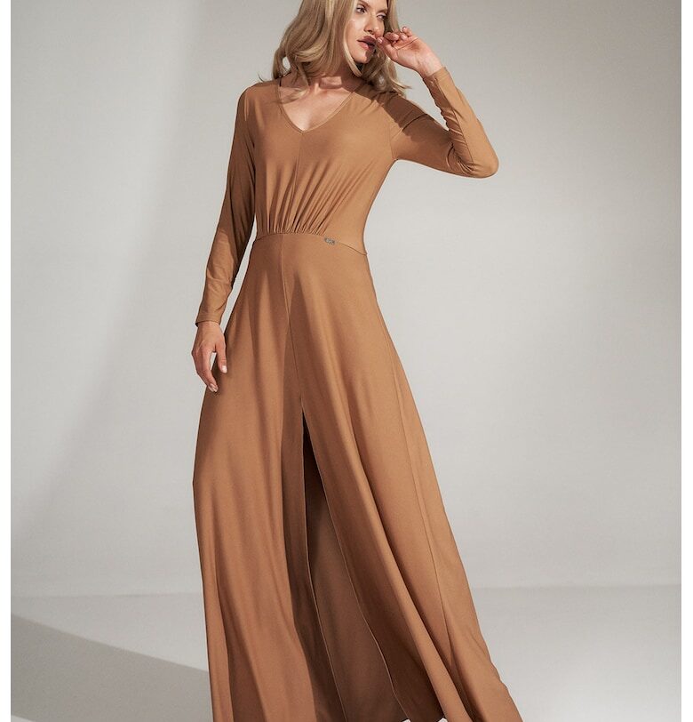 Макси рокля  елегантна - цепка - бежово - полиестер Figl