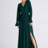 Макси рокля  зелена - V-образно деколте - еластична талия - 95% полиестер - 5% еластан - SM Figl