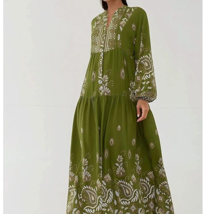 Макси рокля -  зелен/бял - вискоза HiCCUP