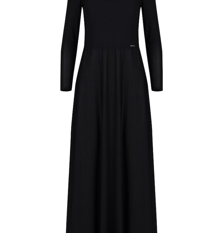 Макси рокля  модел M707 - черна - с голи рамене и дълги ръкави - полиестер Figl