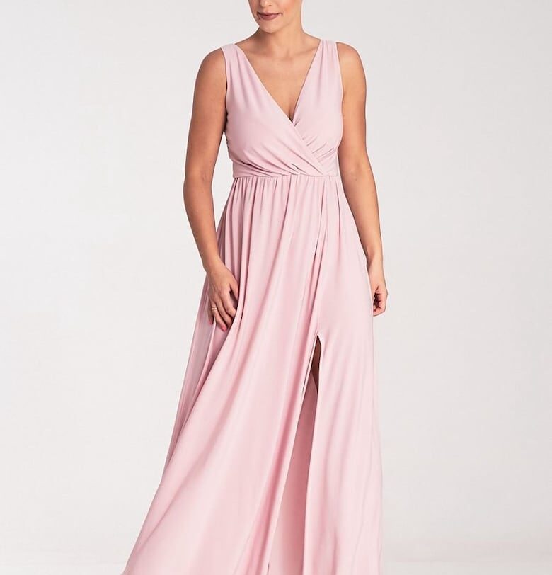 Макси рокля  розова - V-образно деколте - разкроена талия - 5% еластан - 95% полиестер Figl
