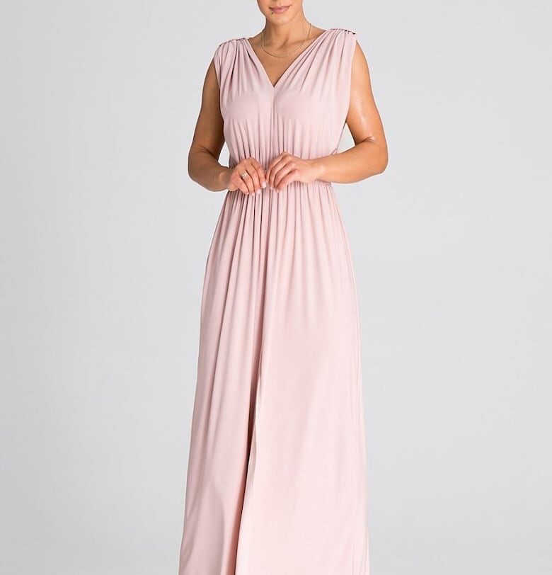 Макси рокля  розово - дебели презрамки - волан - 5% еластан - 95% полиестер Figl