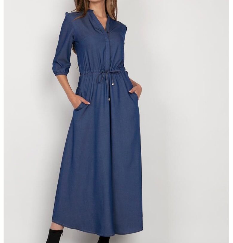 Макси рокля с връзки на талията и деним визия Lanti