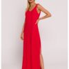 Дамска рокля - макси с дълбоко деколте на гърба - Полиестер - Червена - MOE