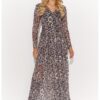 Макси рокля с дълъг ръкав и животински принт Makadamia