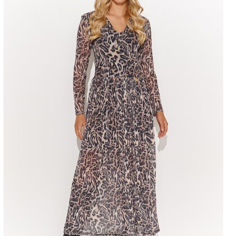 Макси рокля с дълъг ръкав и животински принт Makadamia
