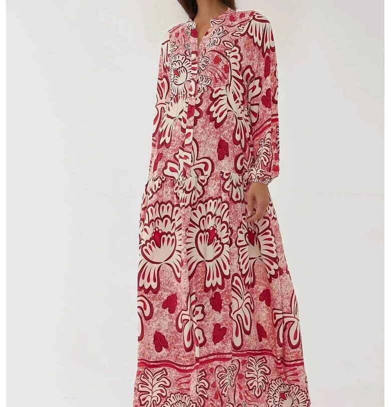 Макси рокля  с червен принт HiCCUP