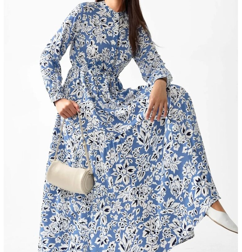 Макси рокля -  синя - текстилен материал HiCCUP