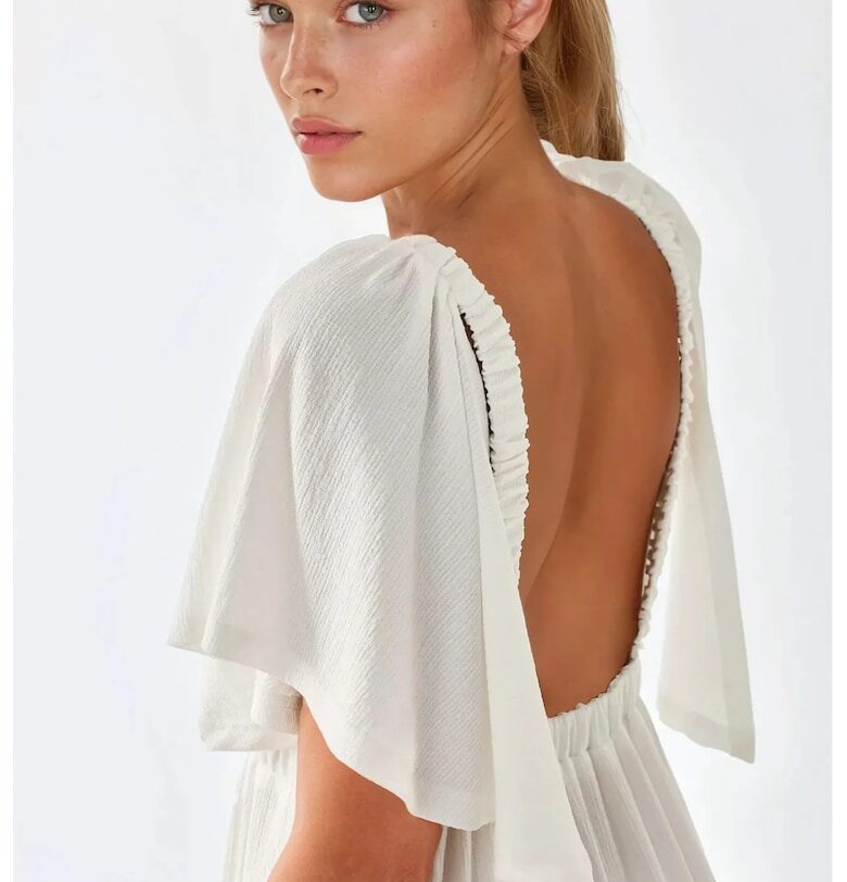 Макси рокля -  текстурирана - V-образно деколте - А-силует - бяла - текстил HiCCUP