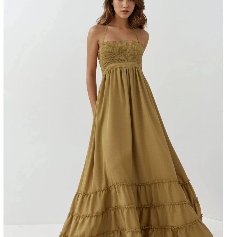 Макси рокля -  текстурирана - маслинено зелена - жарсе HiCCUP