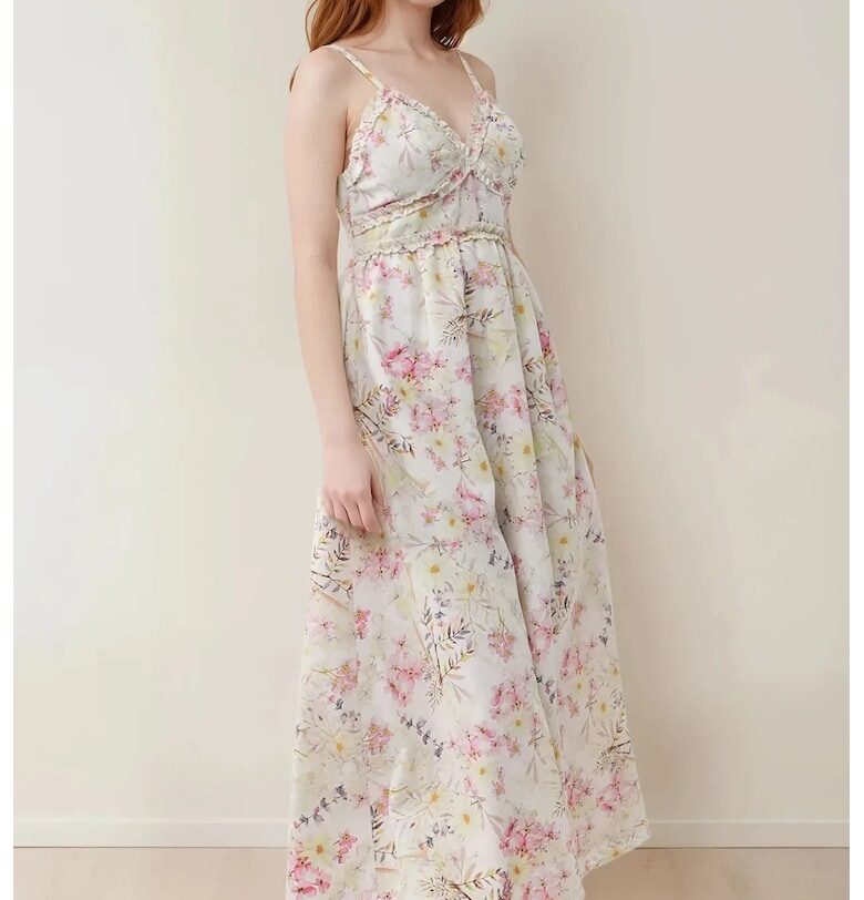 Макси рокля  флорален принт - V-образно деколте - памук - многоцветна HiCCUP