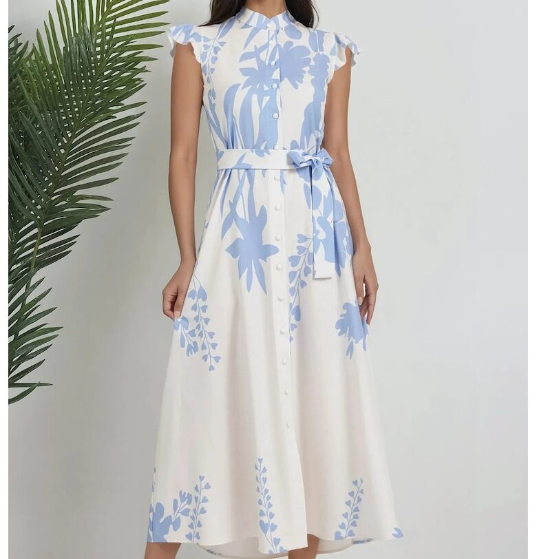 Макси рокля -  флорален принт - синьо - текстилен материал HiCCUP