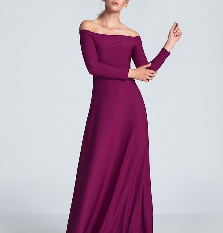 Макси рокля  фуксия - с дълги ръкави - високо деколте - плисета на гърдите - 5% еластан - 95% полиестер Figl