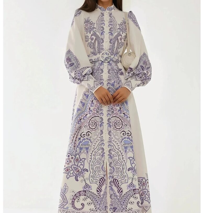 Макси рокля -  щампа - дълъг ръкав - многоцветна - текстил HiCCUP