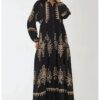 Макси рокля  щампа - дълъг ръкав - черна - вискоза HiCCUP