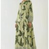 Макси рокля -  щампа на листа - зелено - вискоза HiCCUP