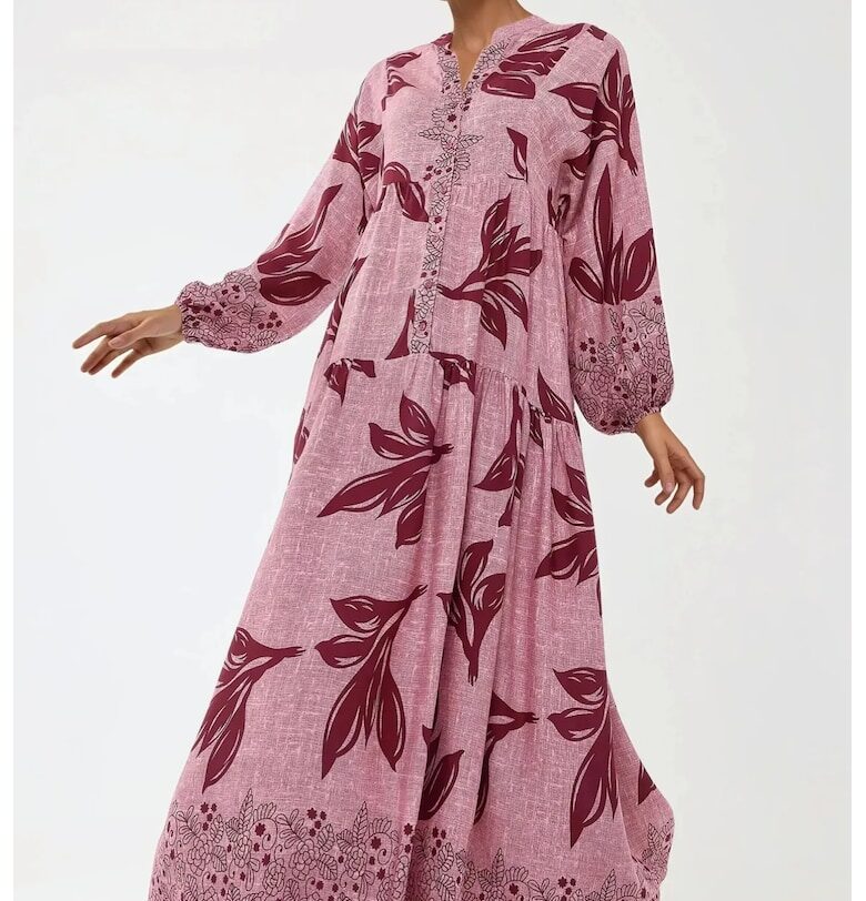 Макси рокля -  щампа - розово - вискоза HiCCUP