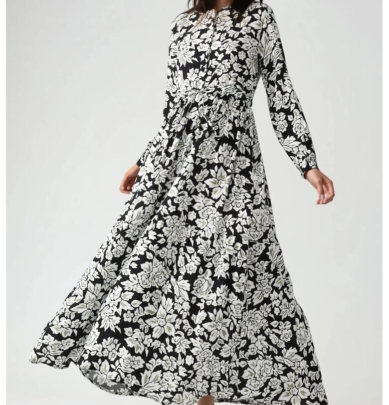 Макси рокля -  щампа - с яка тип риза - черна - фабрика HiCCUP