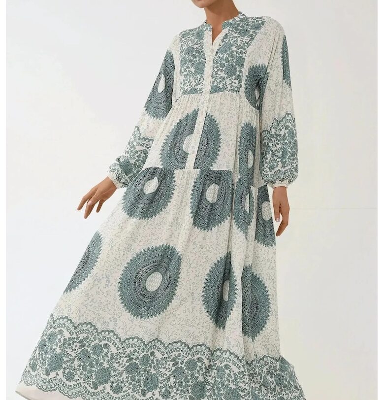 Макси рокля -  щампа - сиво - вискоза HiCCUP