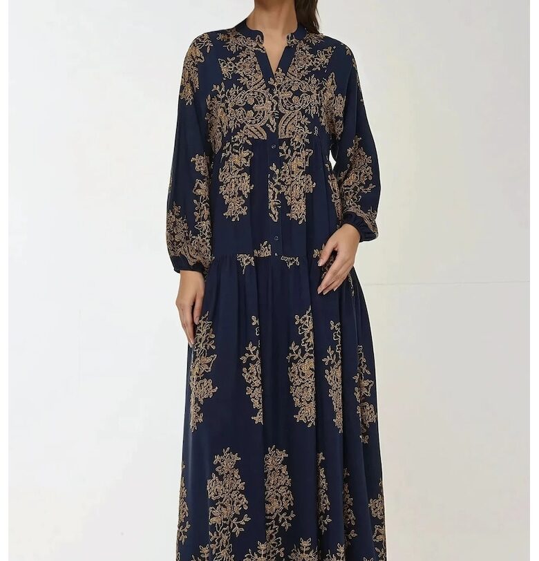 Макси рокля -  щампа - синя - вискоза HiCCUP