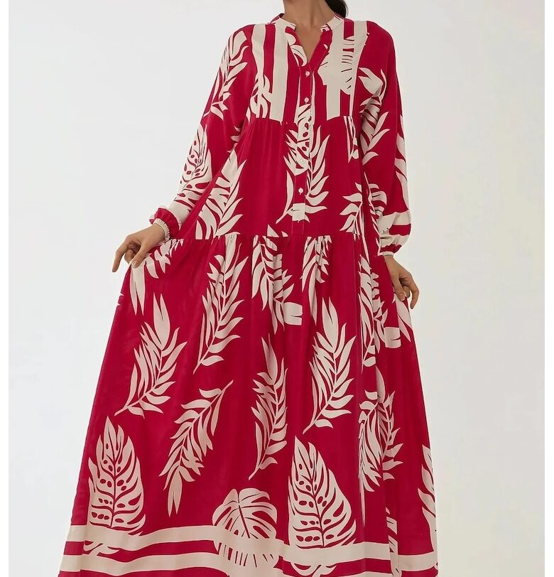 Макси рокля -  щампа - червена - вискоза HiCCUP