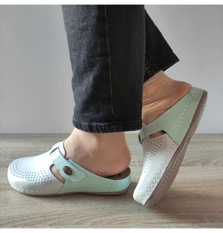 Медицинско сабо - дамско -  710-B23 сив - перла + лак - лак Ledi