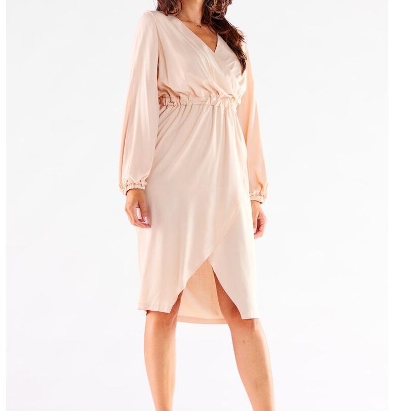 Миди Рокля с Дълъг Ръкав - Права - Вискоза А523 awama