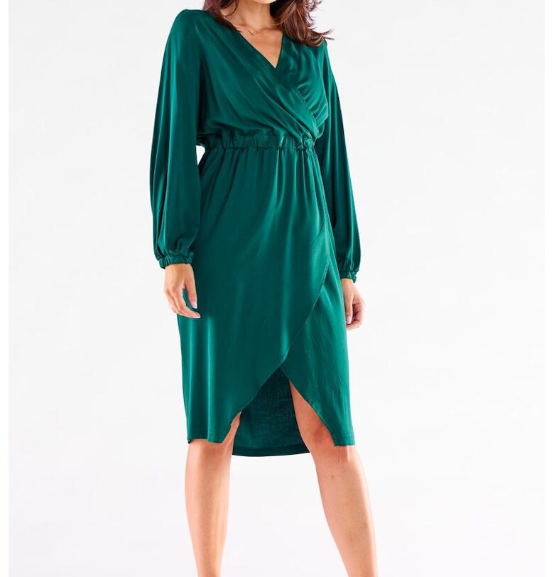 Миди Рокля с Дълъг Ръкав - Права - Вискоза А523 awama