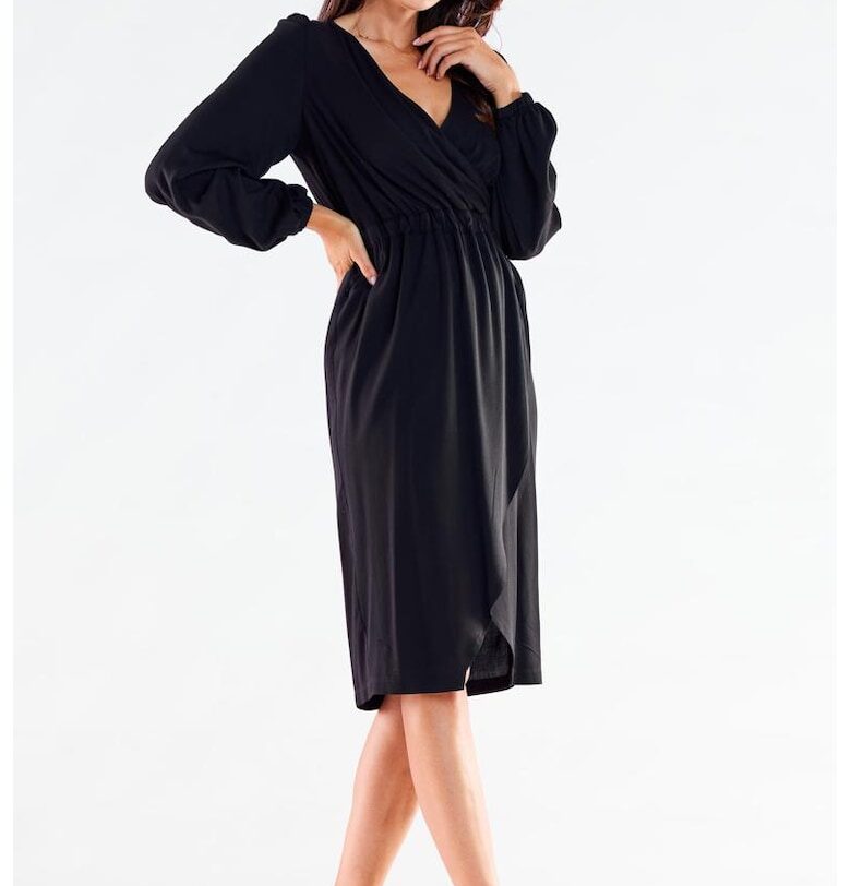 Миди Рокля с Дълъг Ръкав - Права - Вискоза А523 awama