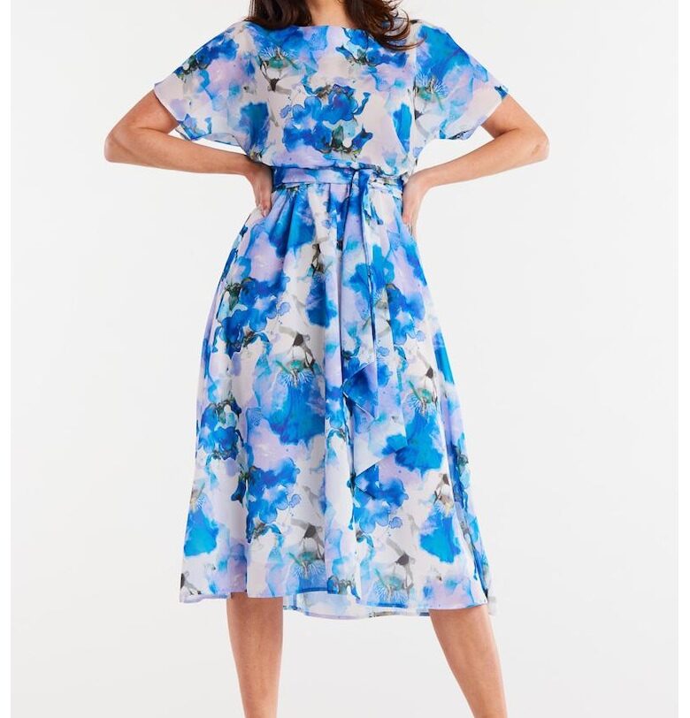 Миди Рокля с Принт и Къс Ръкав A510 awama