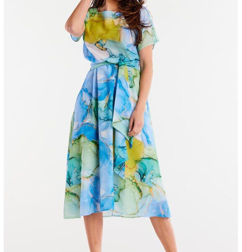 Миди Рокля с Принт и Къс Ръкав A510 awama