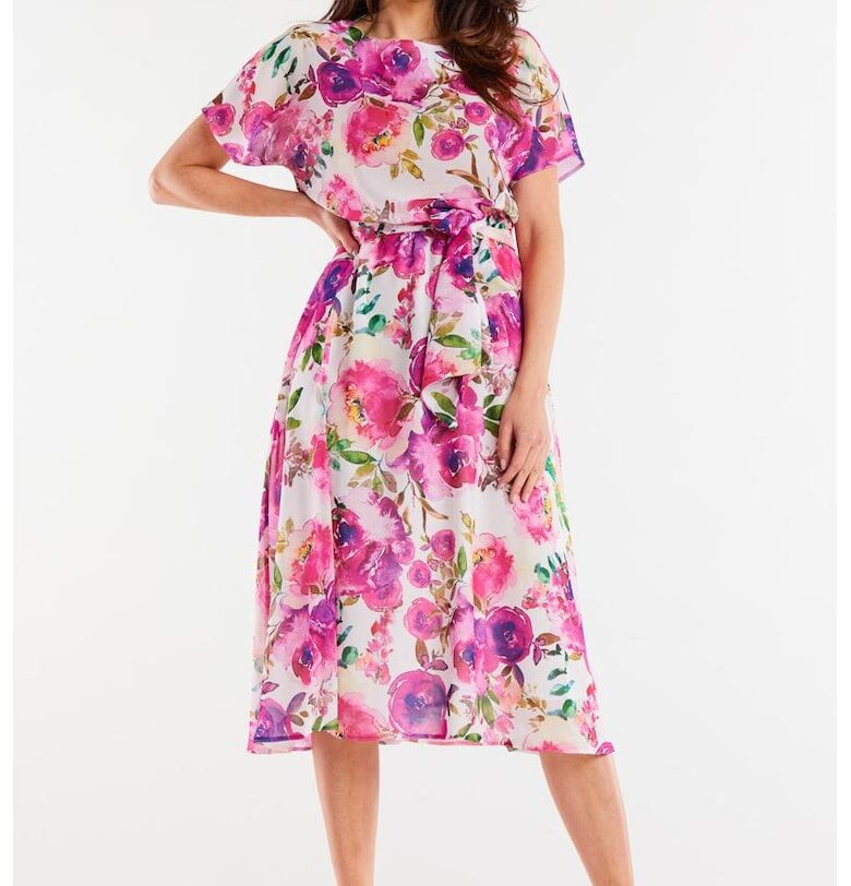 Миди Рокля с Принт и Къс Ръкав A510 awama