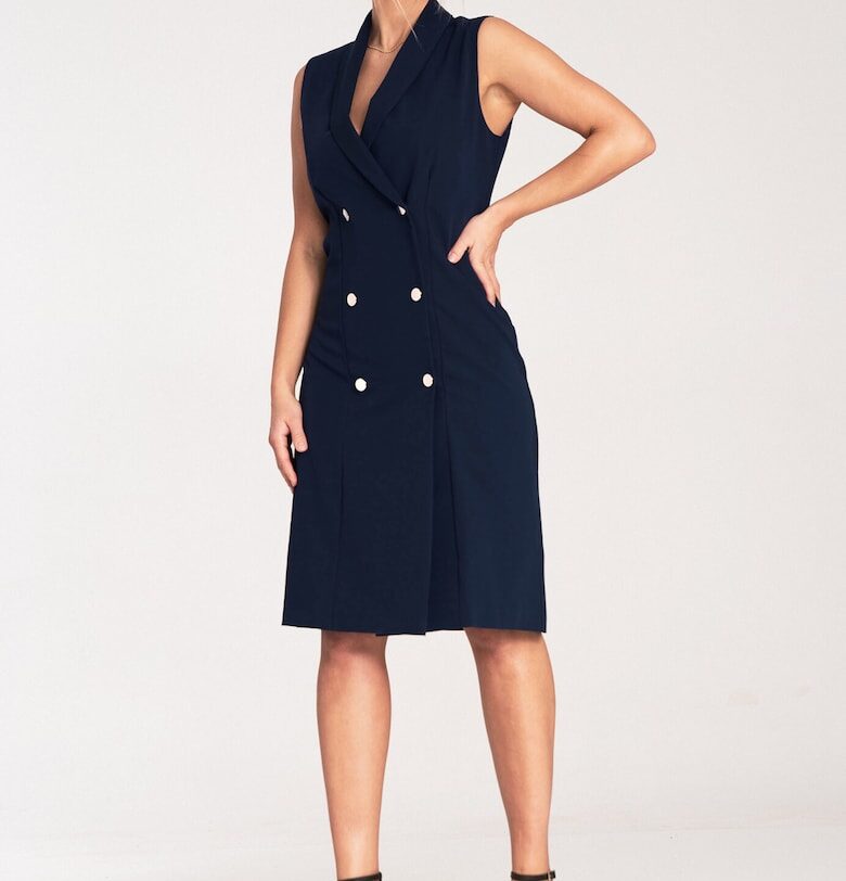 Миди блейзър рокля  тъмносиня - без ръкави - с копчета - полиестер и вискоза Figl