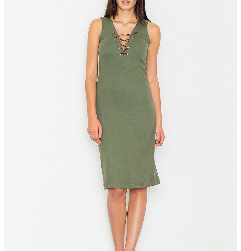 Миди рокля  M487 - зелена - памучна - без ръкави Figl