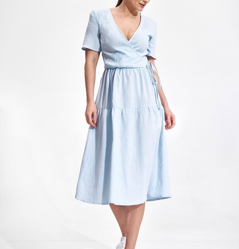 Миди рокля  M872 - 100% памук - светло синя - удобна кройка Figl